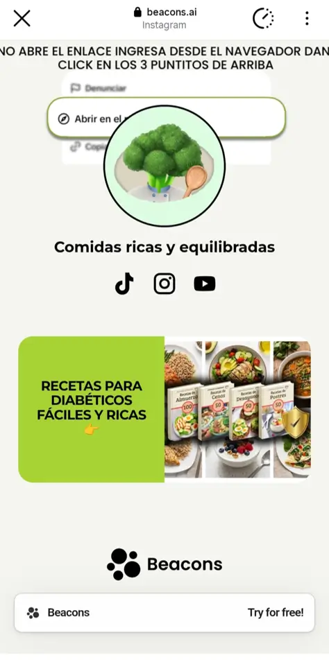 Ejemplo de cuenta anónima de Instagram para afiliación usando el modelo de Monetizagram: página intermedia que dirige al cliente a la página de venta